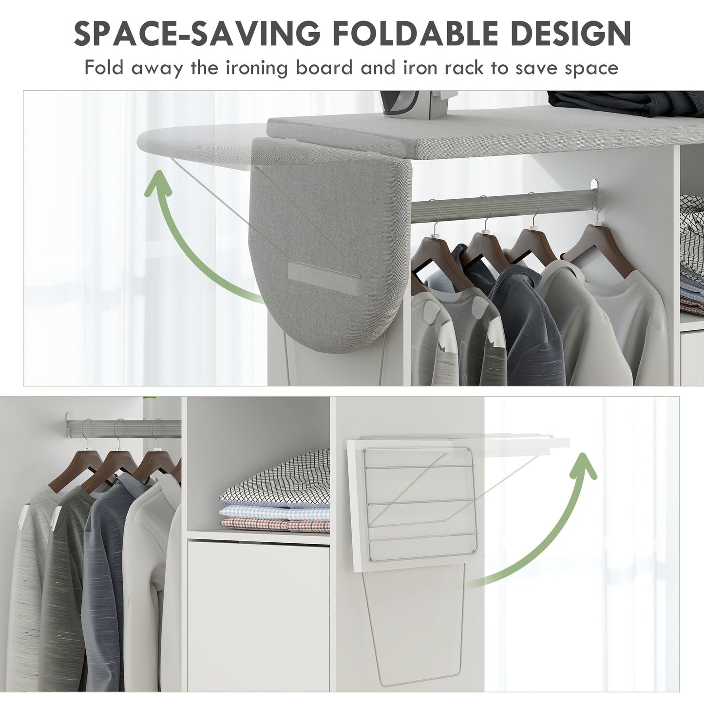 HOMCOM Rolling Ironing Board Cabinet Foldable Top With Storage And Wheels For Small Spaces