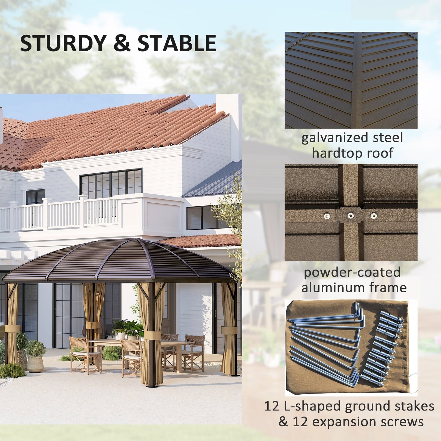 Outsunny 3x4m Hardtop Gazebo With Metal Roof Netting Curtains For Garden Patio Outdoor