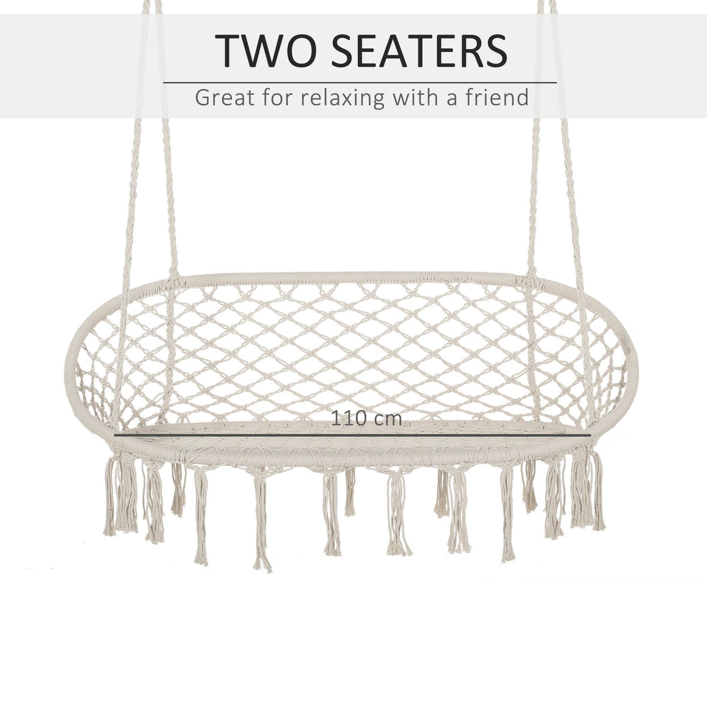 Outsunny Hanging Hammock Chair Cotton Rope With Metal Frame Large Macrame Seat For Patio Garden Lovers Cream