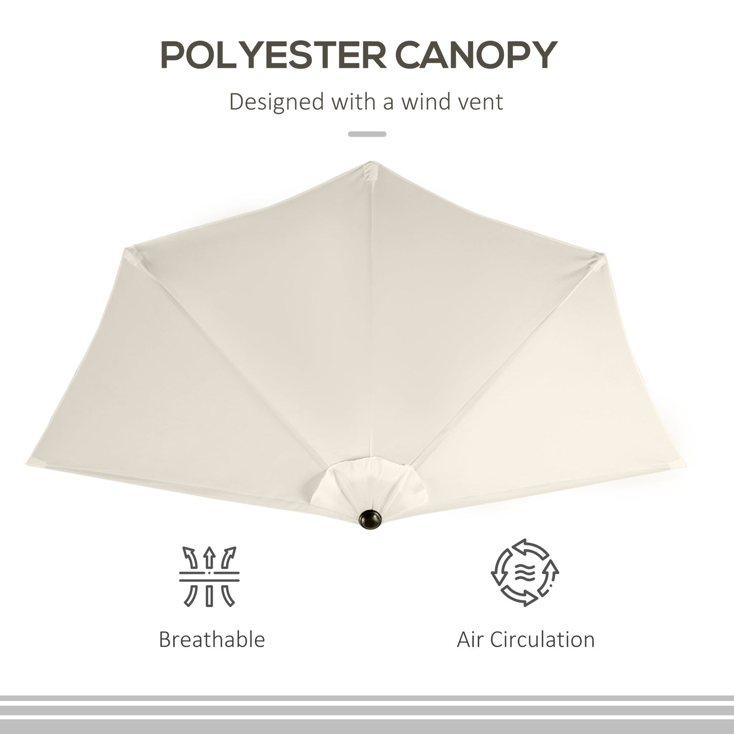 Outsunny 3m Half Parasol Wall Mounted Space Saving Balcony Garden Umbrella With Crank Handle Cream