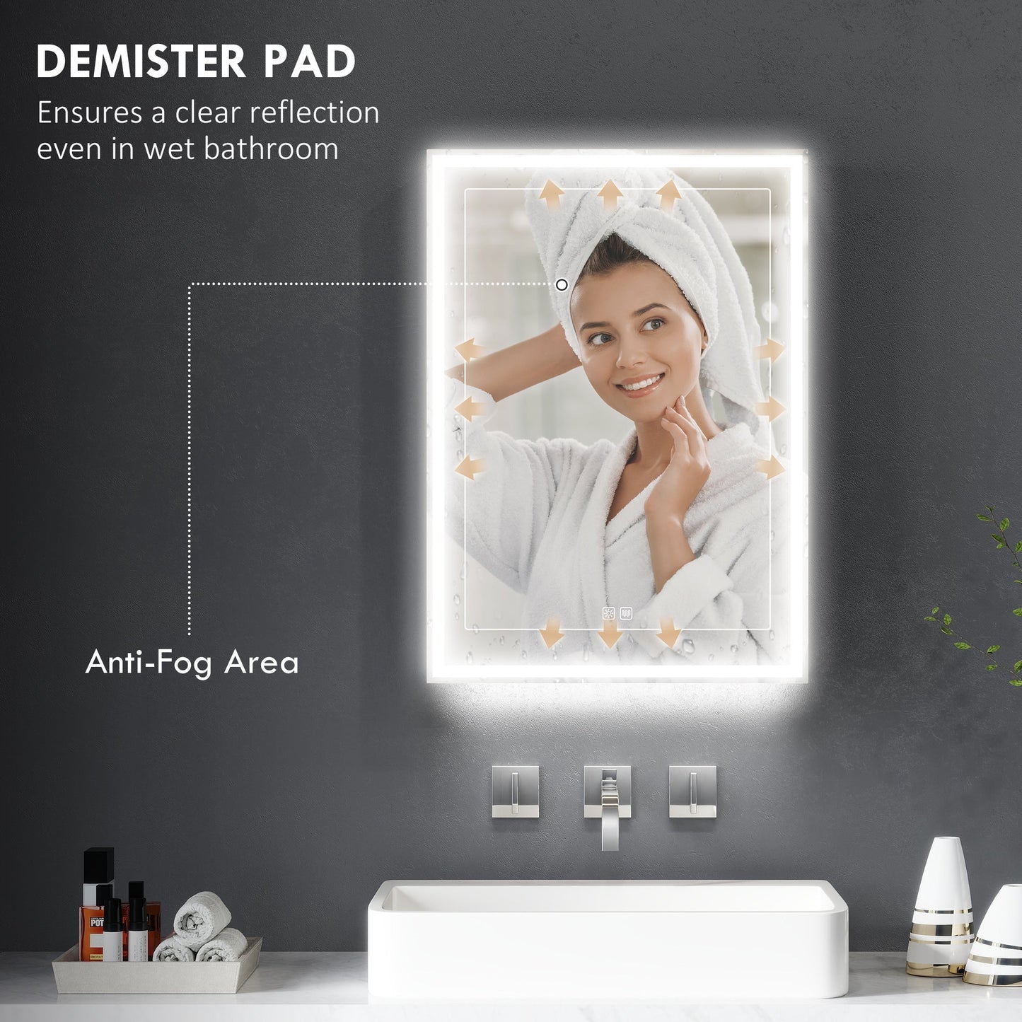 HOMCOM Bathroom Mirror Cabinet With LED Lights Shaver Socket Demister Dimmer For Modern Bathrooms