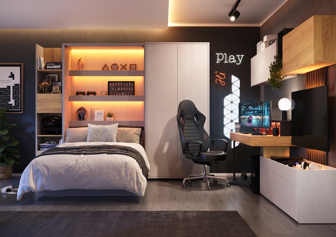 Concept Junior Vertical Wall Bed 120cm Space Saving With Free Over Bed Cabinet For Small Spaces
