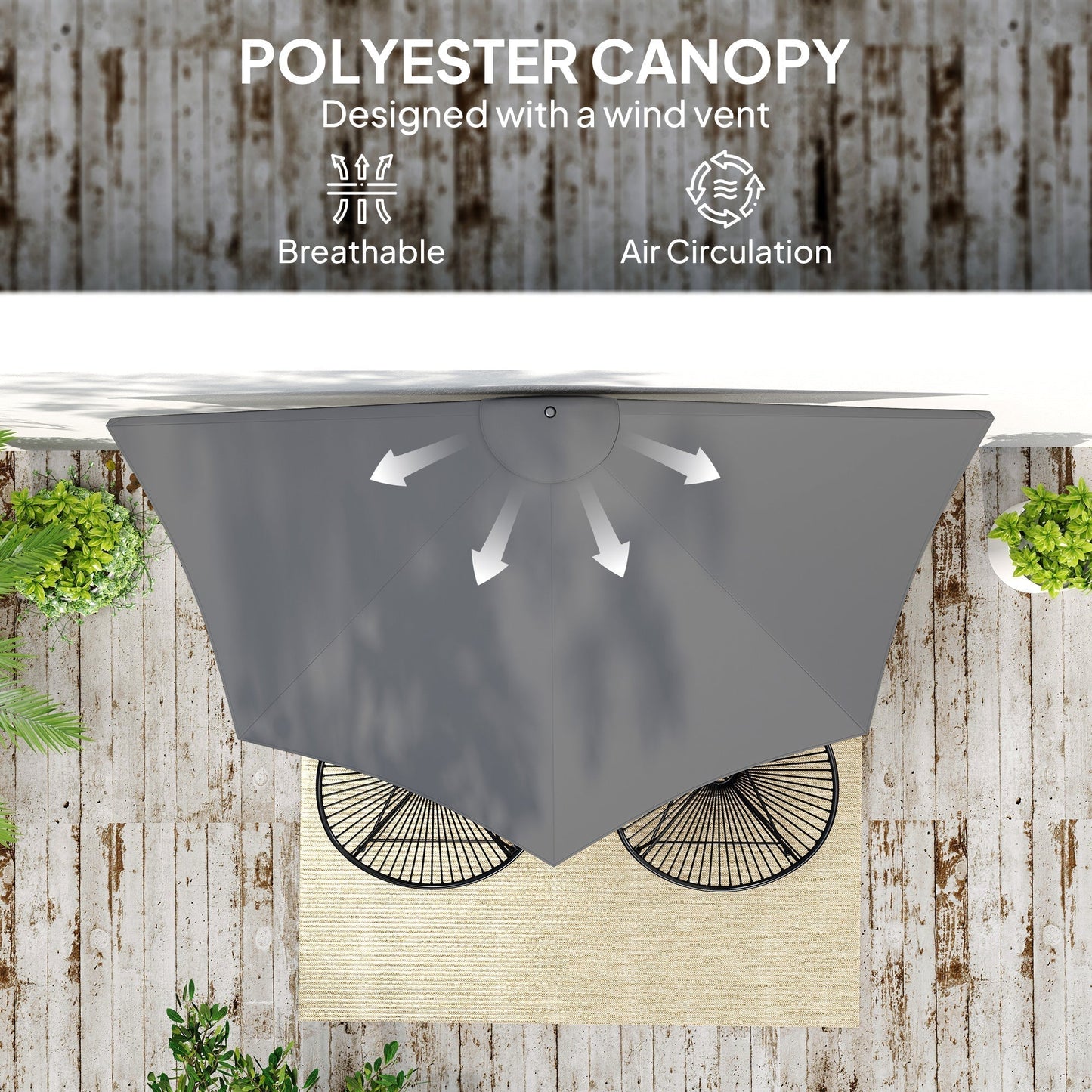 Outsunny 3m Half Parasol Space Saving Wall Mounted for Balcony and Small Garden with Crank Handle