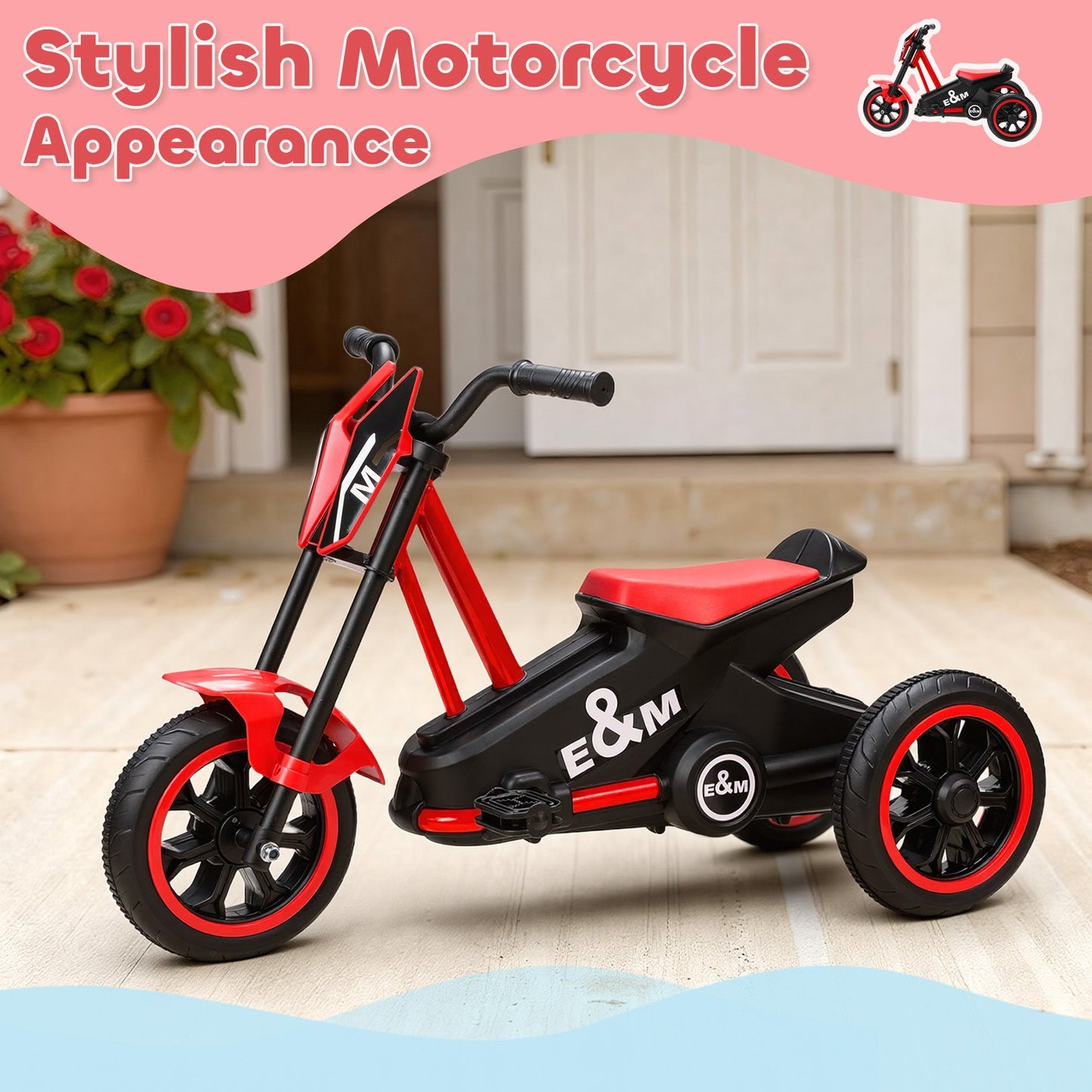 AIYAPLAY Kids Tricycle For Toddlers With Pedals 3 Wheel Stable Steel Frame Indoor Outdoor Red