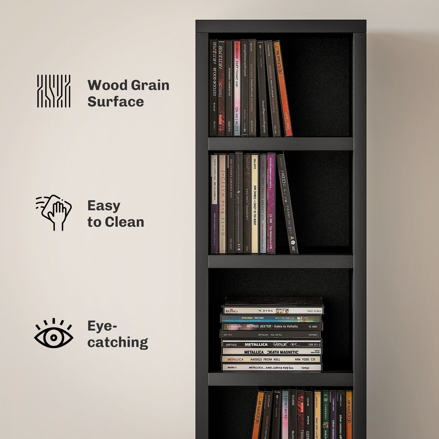 HOMCOM 204 CD Storage Tower Tall Narrow Media Organizer Anti Tip Design for Music Lovers