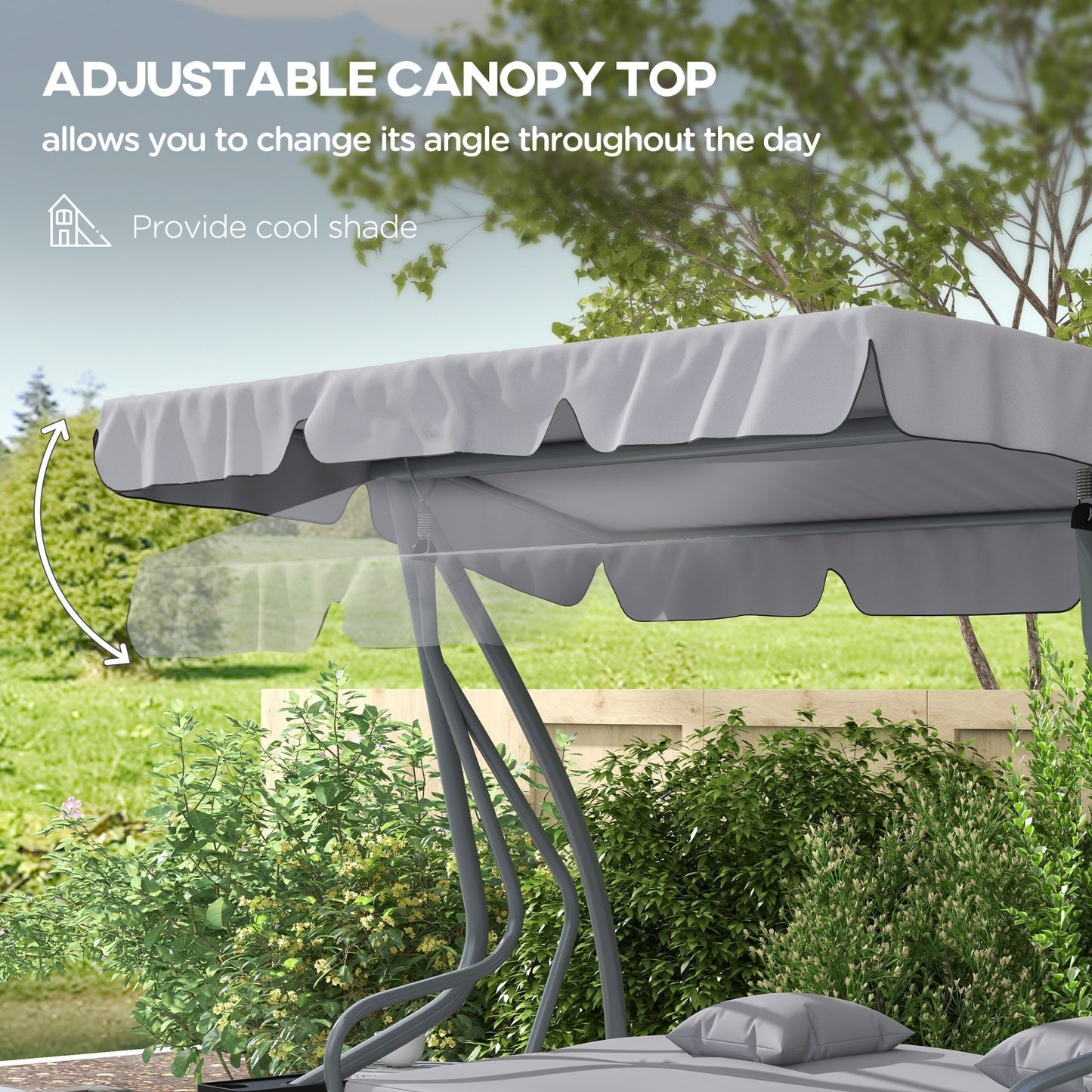 Outsunny Three Person Garden Swing Chair With Adjustable Canopy And Tilting Backrest For Outdoor Family Use
