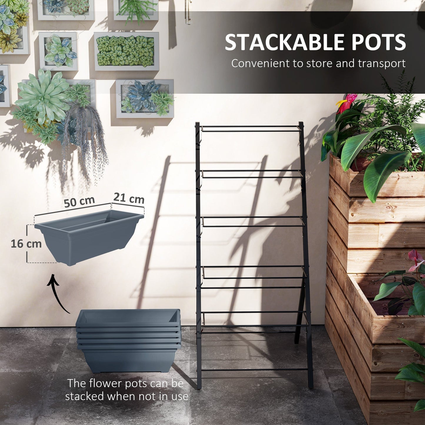 Outsunny 5 Tier Raised Garden Bed With Vertical Ladder 5 Removable Boxes Drainage Holes SpaceSaving For Patios