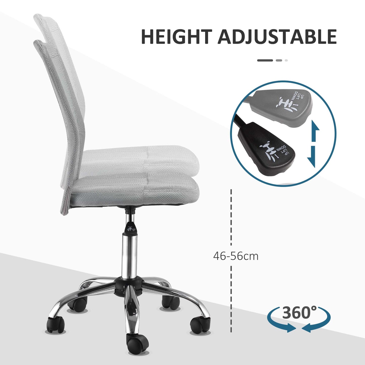 Vinsetto Office Chair With Mesh Back Rolling Wheels Adjustable Armless Desk Chair For Home Office