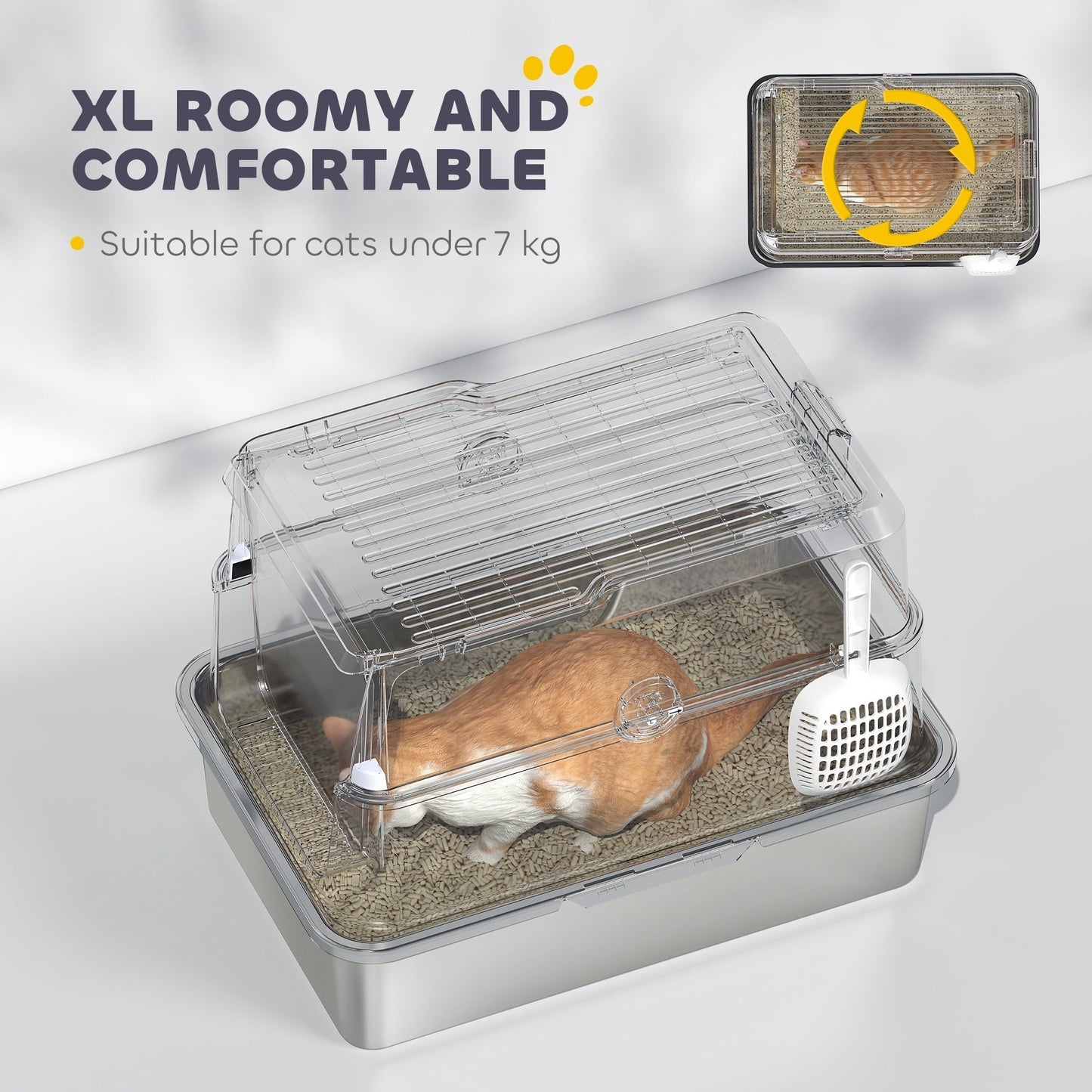 PawHut Extra Large Odour Resistant Stainless Steel Cat Litter Tray With Scoop And Flip Top For Large Cats