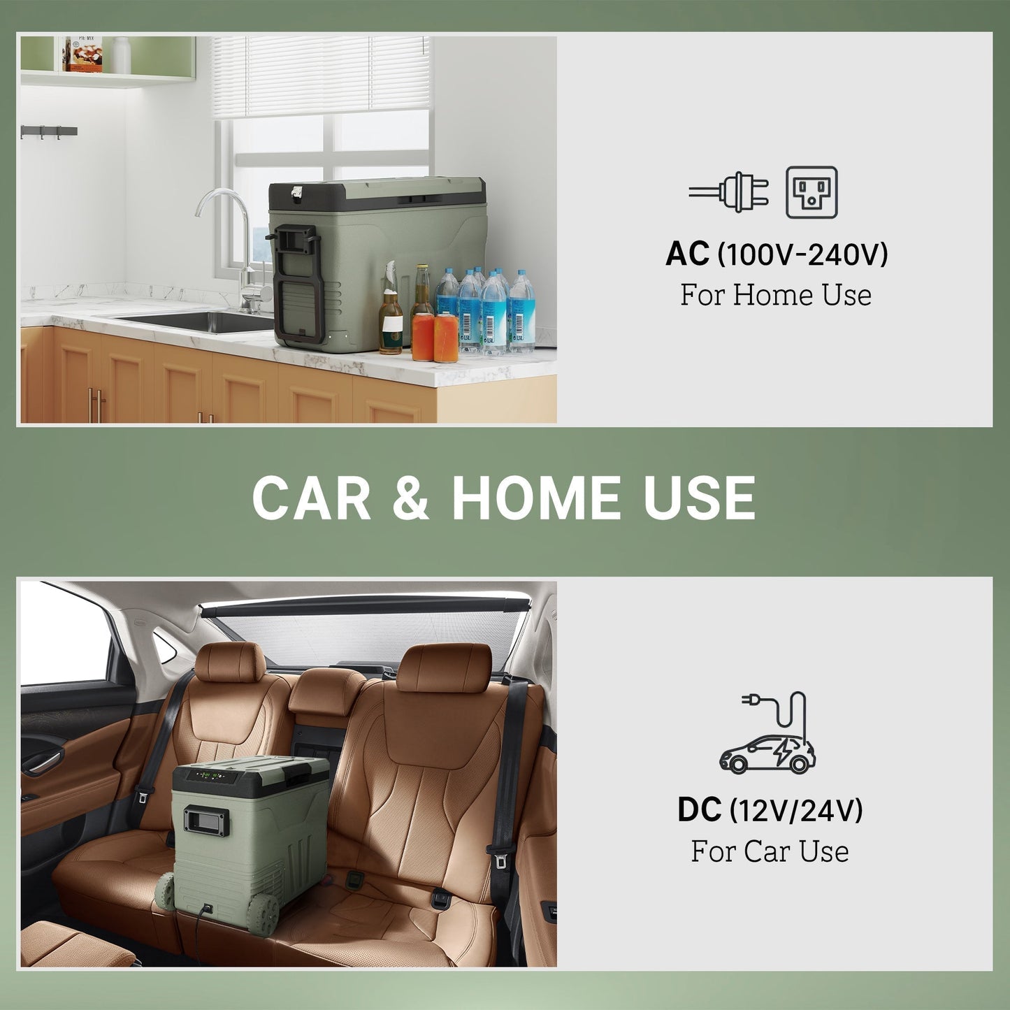 Outsunny 45L Dual Zone Car Fridge Cooler With Off Road Wheels Portable For Road Trips