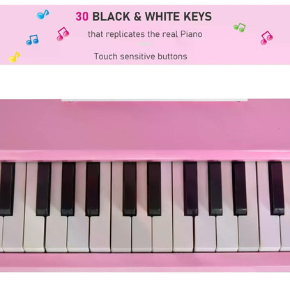 HOMCOM 30 Keys Mini Kids Piano With Music Stand And Bench Ideal Gift For Little Musicians Beginners