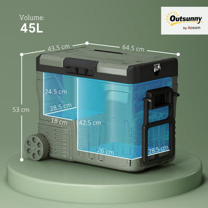 Outsunny 45L Dual Zone Car Fridge Cooler With Off Road Wheels Portable For Road Trips