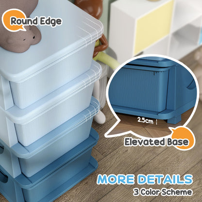 HOMCOM Four Tier Kids Storage Box With Drawers Blue Space Saving Toy Organizer For Kids Durable PP