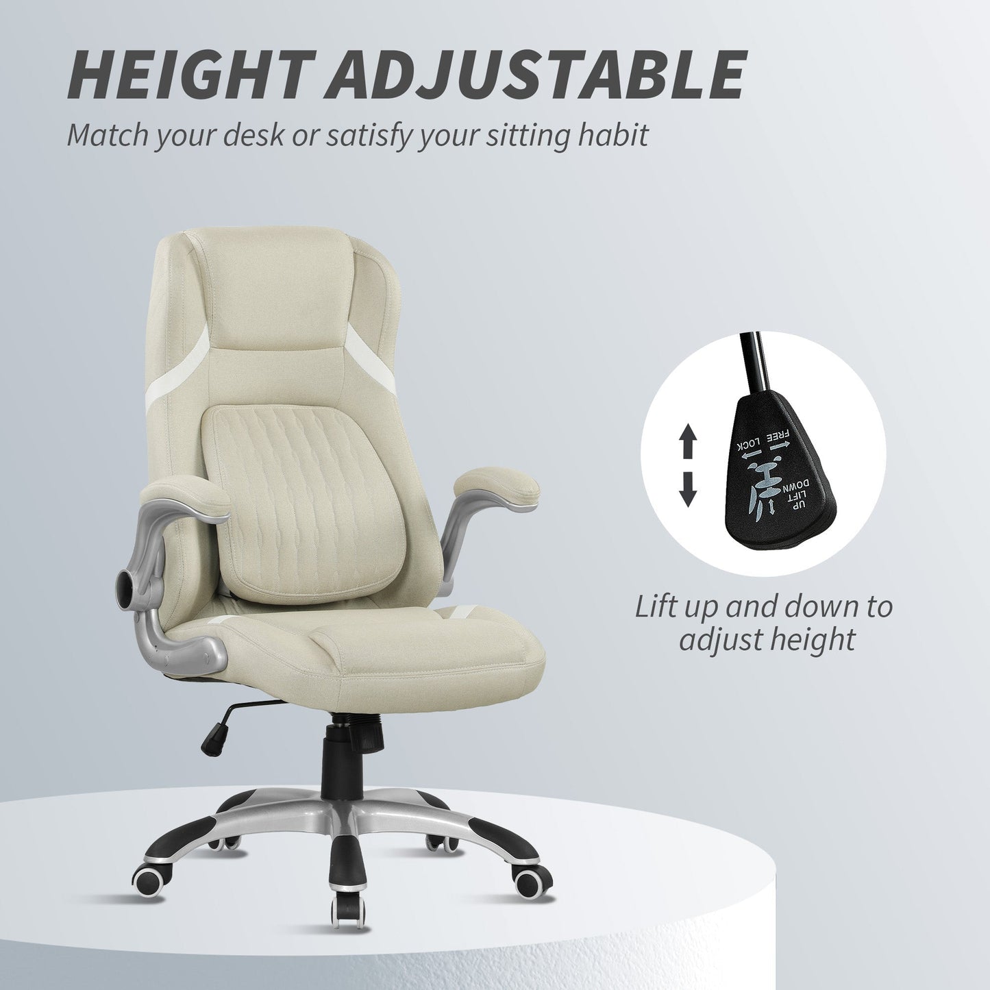 Vinsetto Linen Look Office Chair With Adjustable Height And Tension All Day Comfort Beige For Home Office