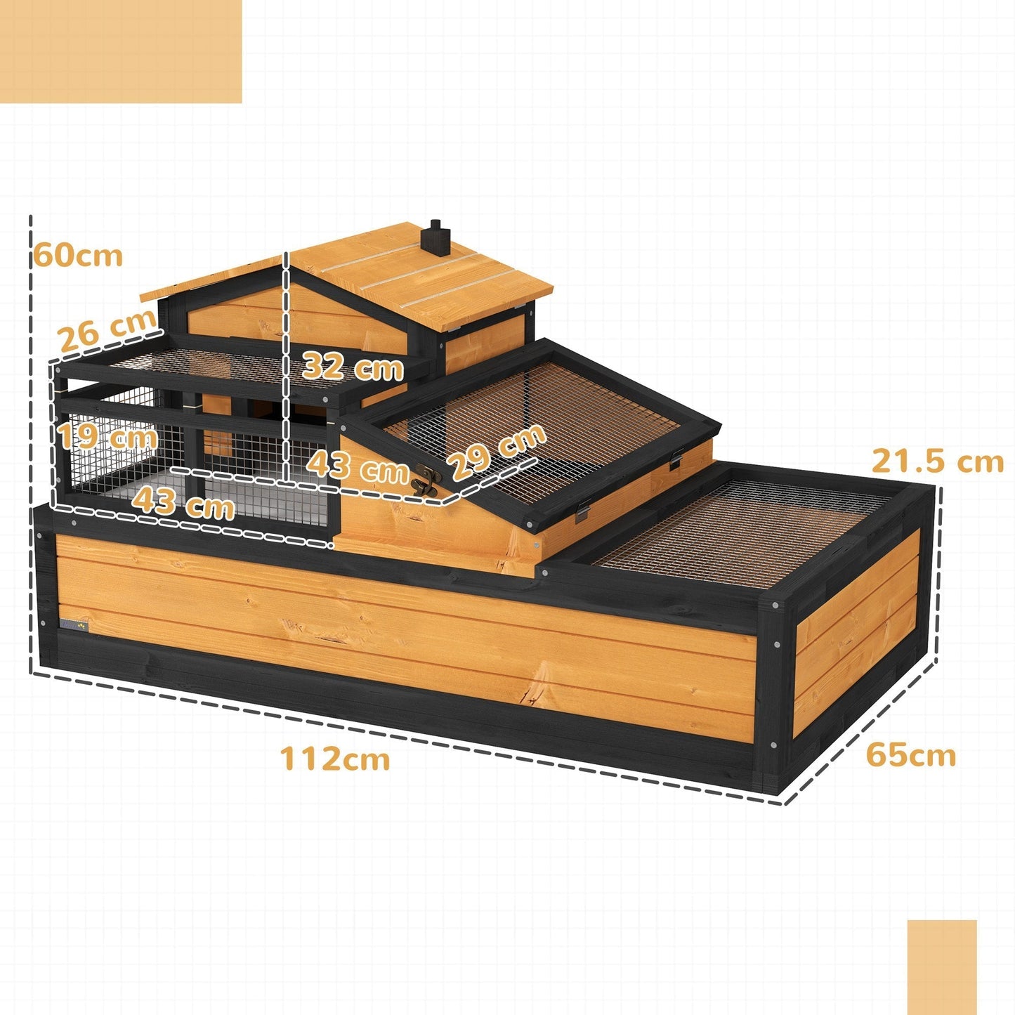 PawHut Wooden Tortoise House With Balcony And Roof Spacious Two Levels Easy Clean Tray Indoor Outdoor For Reptile Lovers