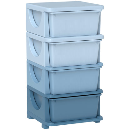 HOMCOM Four Tier Kids Storage Box With Drawers Blue Space Saving Toy Organizer For Kids Durable PP