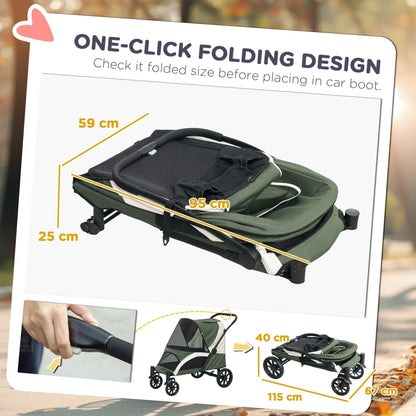 PawHut Foldable Pet Stroller For Large Dogs With Four Big Wheels, Shock-Absorbing Frame, Brakes And Detachable Wheels