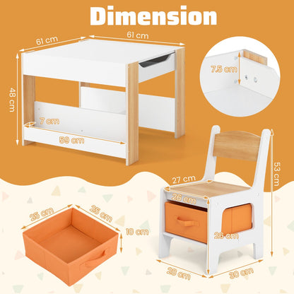 Kids Table And Chairs Set 4 In 1 With Reversible Tabletop And Bookshelves Natural