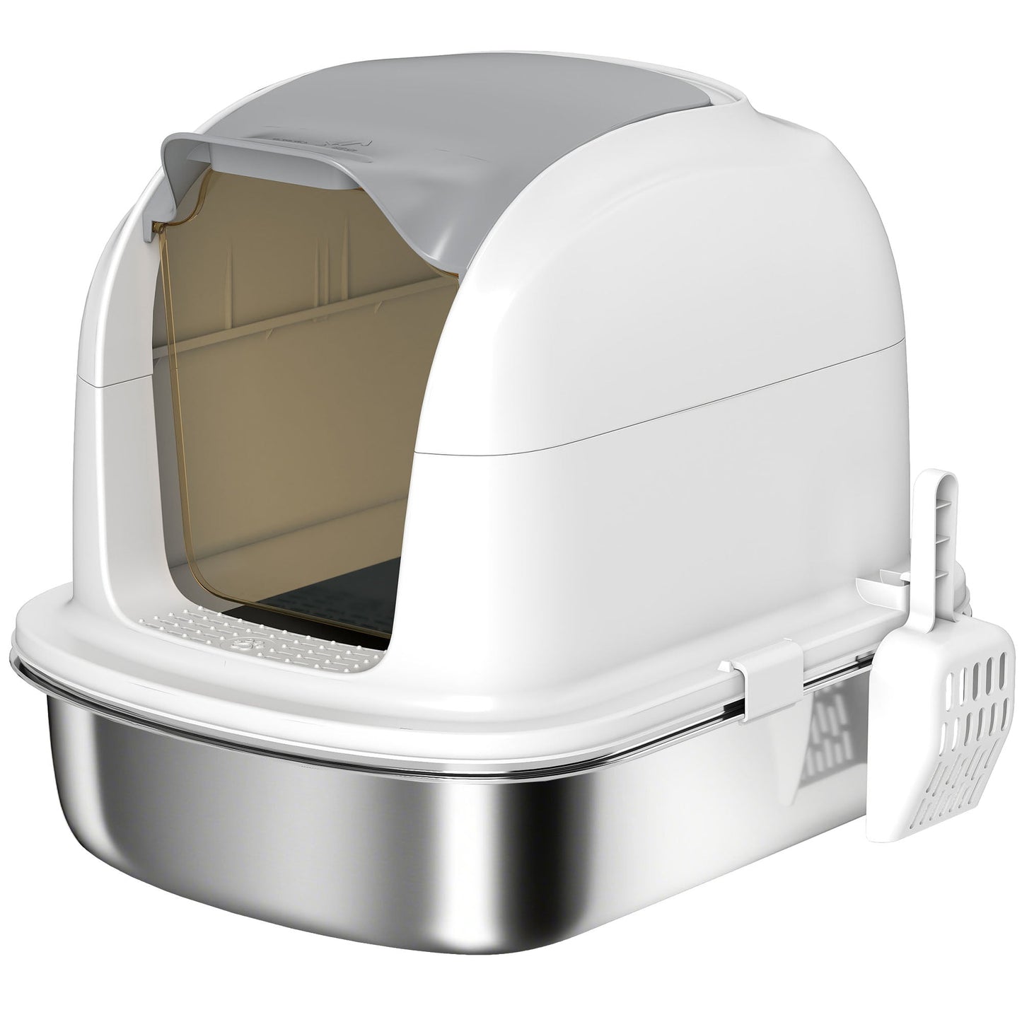 PawHut Stainless Steel Cat Litter Box With Lid Enclosed Privacy Odor Control Scoop Included For Cat Owners