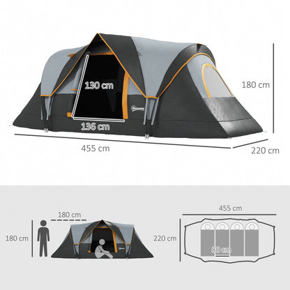 Outsunny 6 Person Dome Camping Tent For Family Camping With Blackout Double Layer And Fibreglass Poles