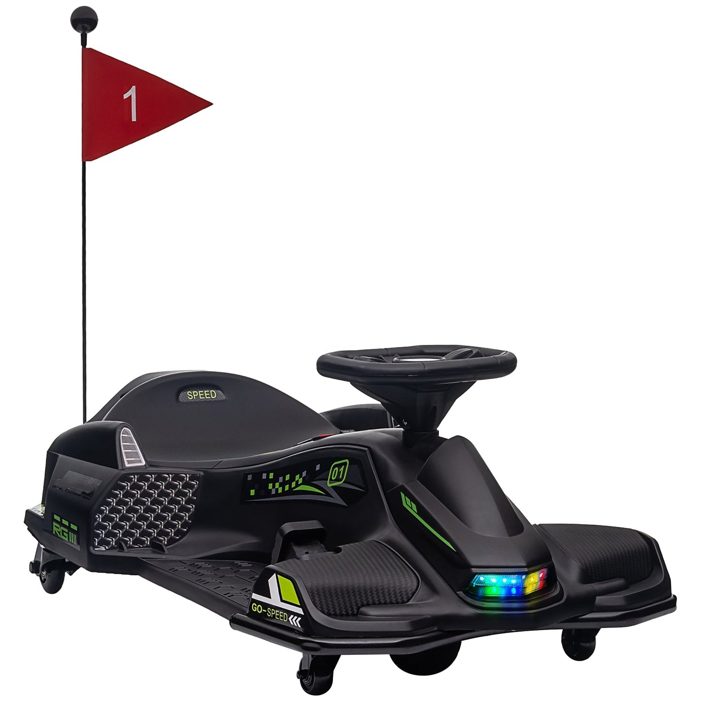 HOMCOM Ages 8 To 12 Kids 12V Electric Go Kart With Drift Function Music LED Lights Slow Start