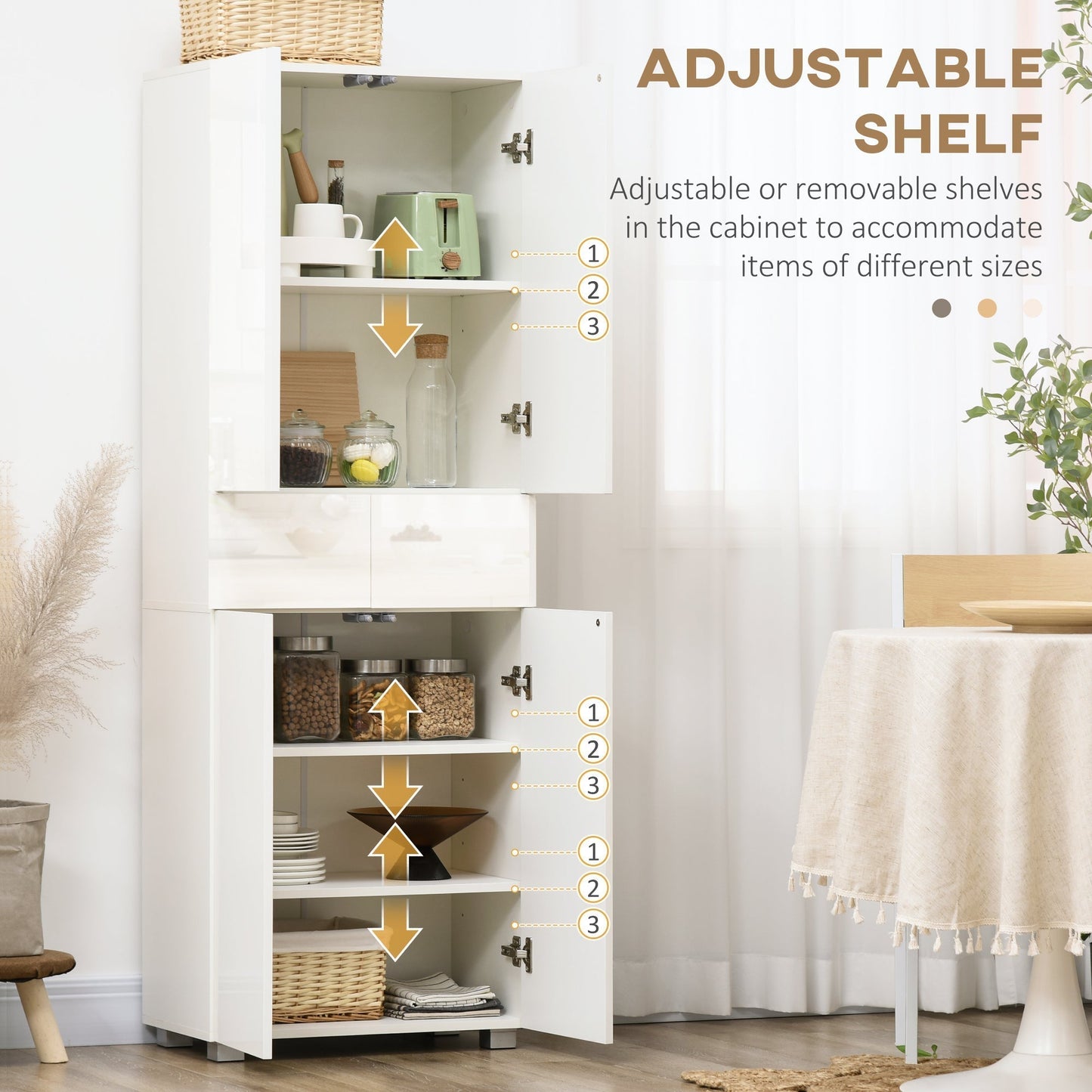 HOMCOM Kitchen Cupboard With Five Tier Storage Three Adjustable Shelves Two Drawers Push To Open Living Room Cabinet