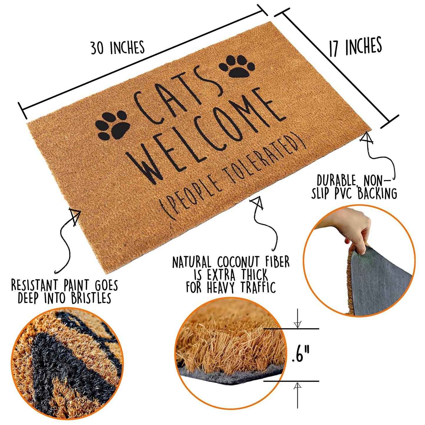 Cats Welcome Doormat Outdoor 30x17 Inch Durable Coco Fiber Dirt Trapping Porch Decor For Cat Lovers