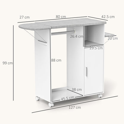 HOMCOM Rolling Ironing Board Cabinet Foldable Top With Storage And Wheels For Small Spaces