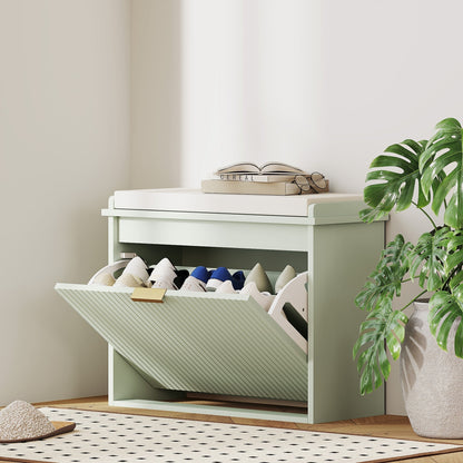 HOMCOM Elegant Shoe Bench With Top Seat Green, 120 Kg Capacity, Flip Drawer Storage, Entryway Organizer