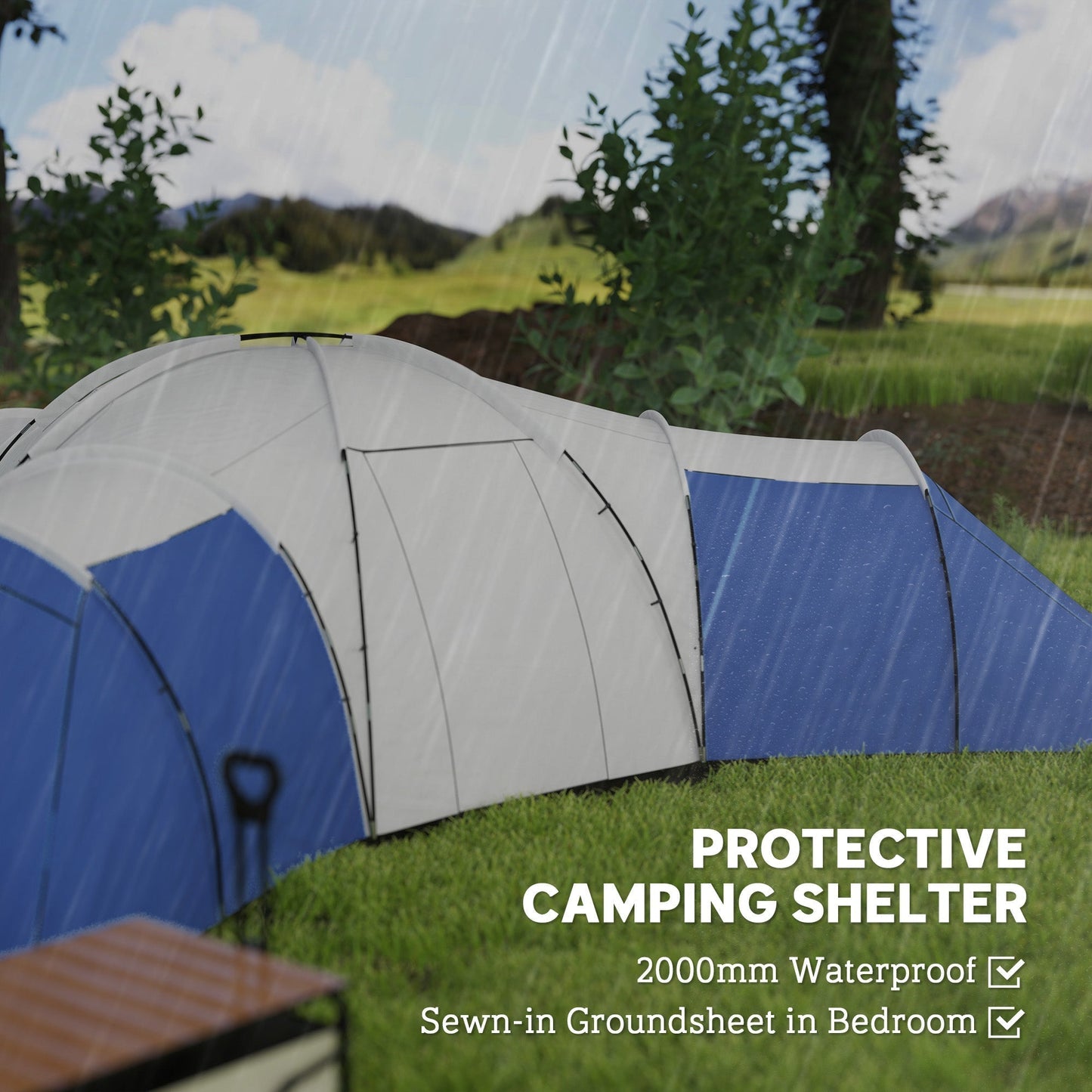 Outsunny Six To Nine Person Tent With Three Bedrooms And Living Room For Family Camping Accessories Included