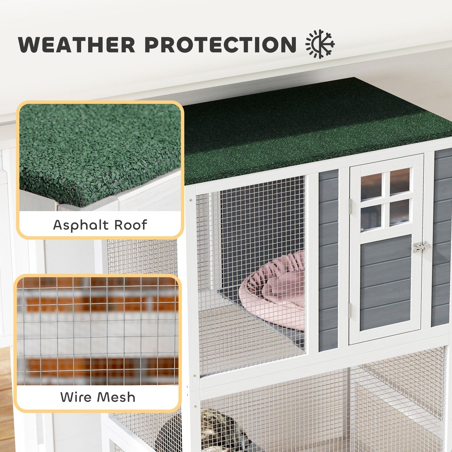 PawHut Wooden Catio Outdoor Cat Enclosure With Waterproof Roof Platforms For Multiple Cats White
