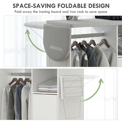 HOMCOM Rolling Ironing Board Cabinet Foldable Top With Storage And Wheels For Small Spaces