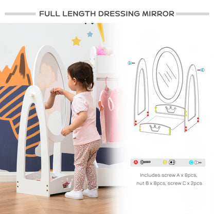 HOMCOM Kids Clothes Rail And Mirror Set With 360 Rotating Full Length Mirror And Hanging Rack