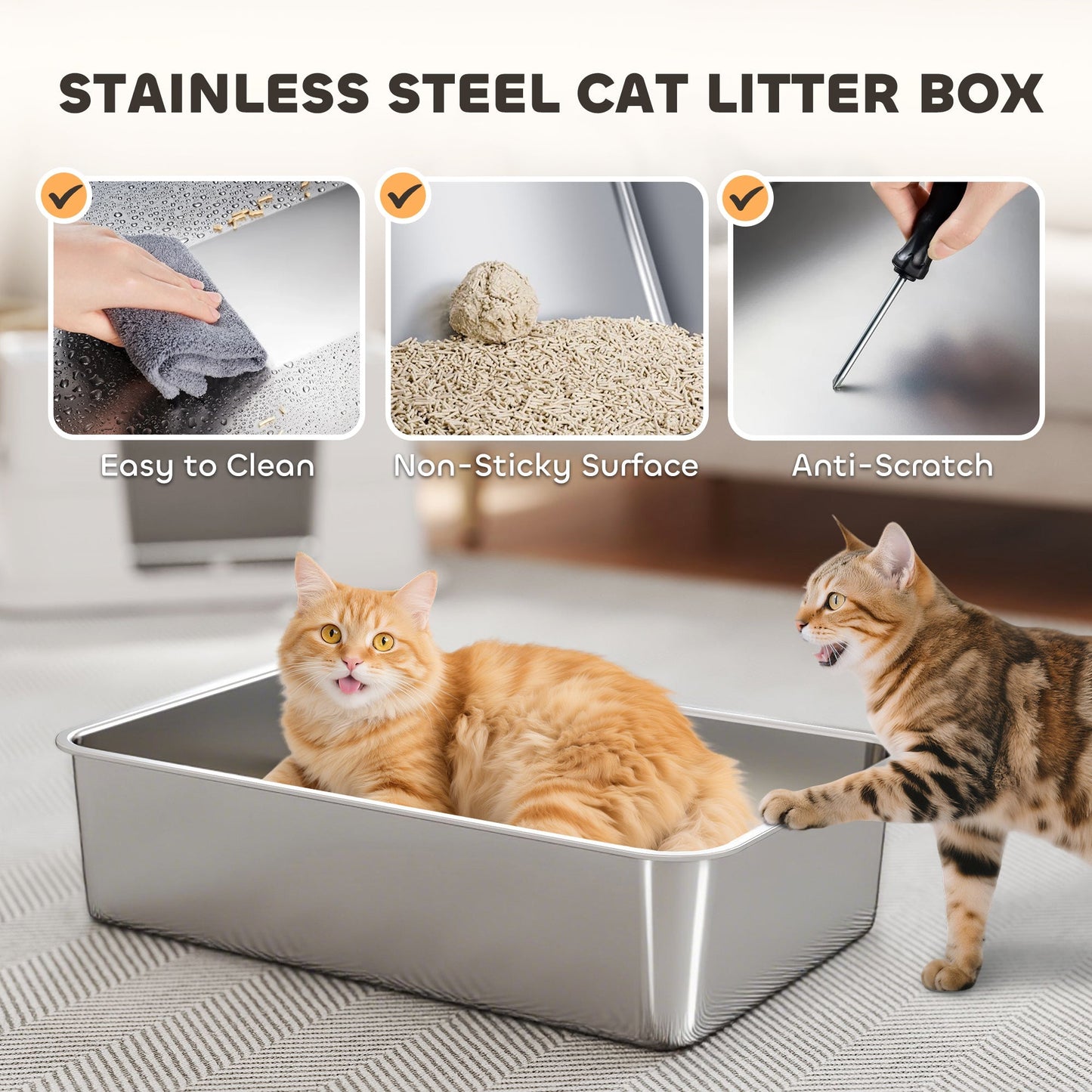 PawHut Stainless Steel Litter Box XL With 100 Degree Flip Top Dual Entry Odor Free For Large Cats