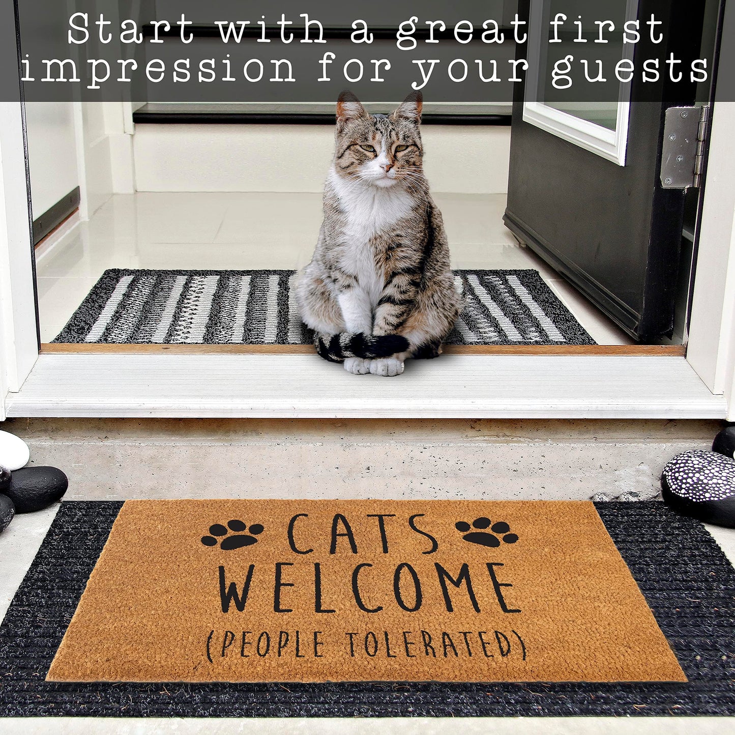 Cats Welcome Doormat Outdoor 30x17 Inch Durable Coco Fiber Dirt Trapping Porch Decor For Cat Lovers
