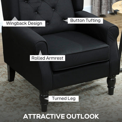 HOMCOM Retro Accent Chair Solid Wood Wingback Armchair With Button Tufting For Living Room And Bedroom