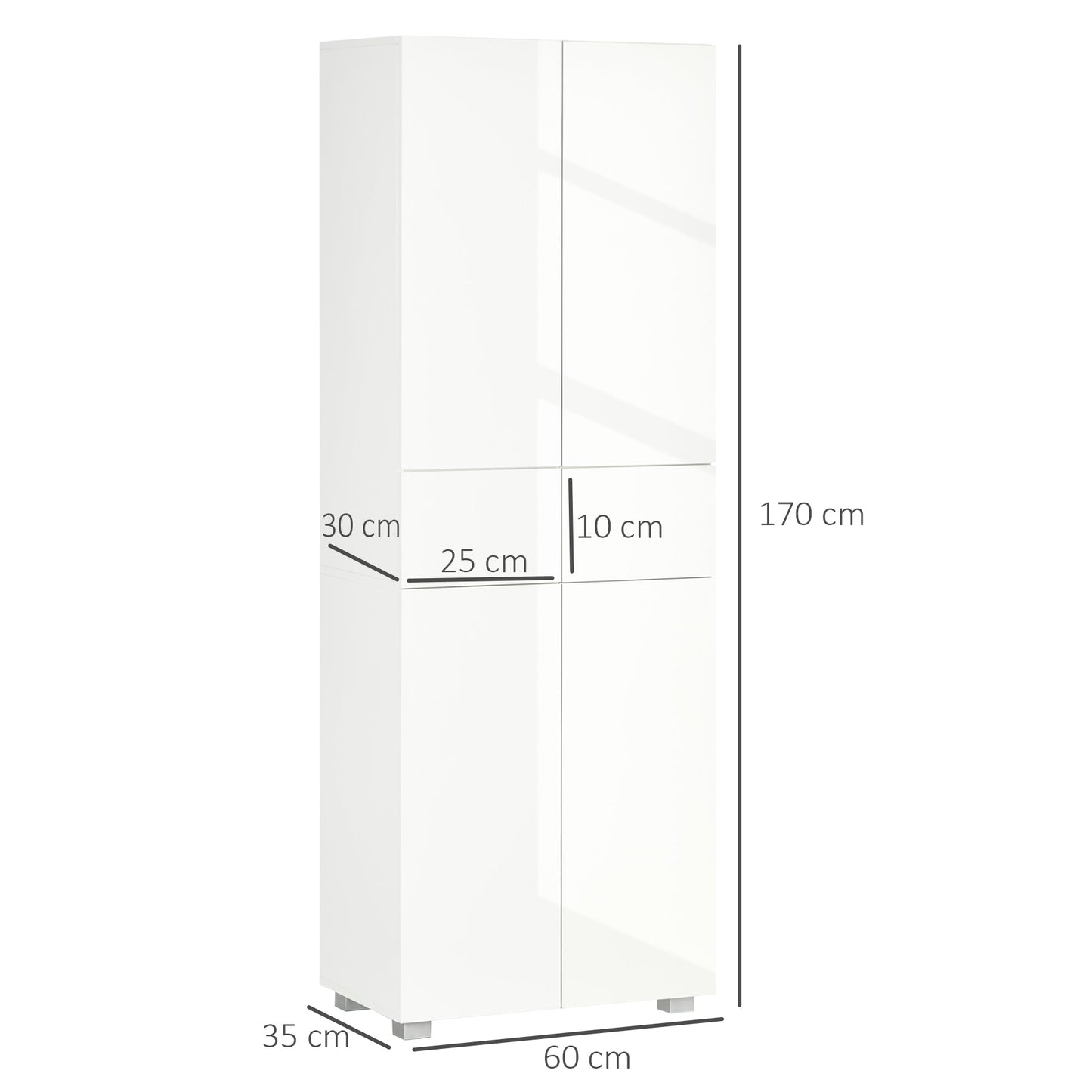 HOMCOM Kitchen Cupboard With Five Tier Storage Three Adjustable Shelves Two Drawers Push To Open Living Room Cabinet