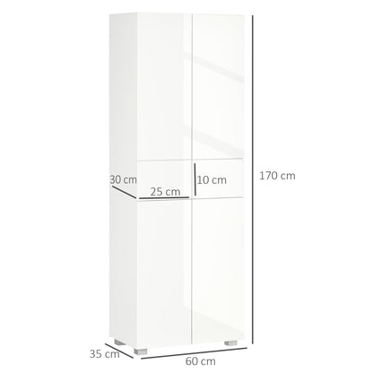HOMCOM Kitchen Cupboard With Five Tier Storage Three Adjustable Shelves Two Drawers Push To Open Living Room Cabinet