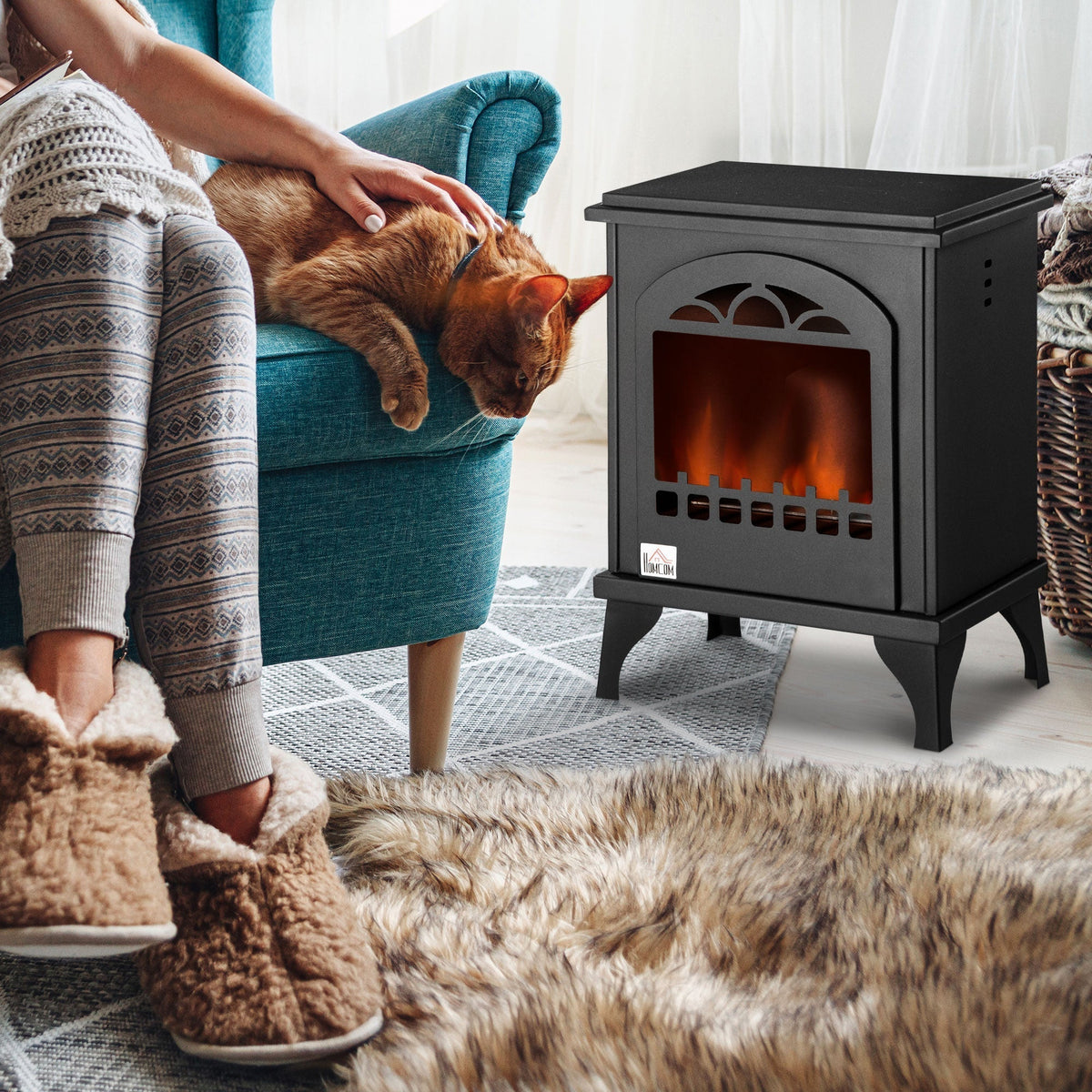 HOMCOM Ethanol Fireplace Free Standing Bioethanol Heater For Small Spaces Point Nine Liter Tank 3 Hour Burn Time Black