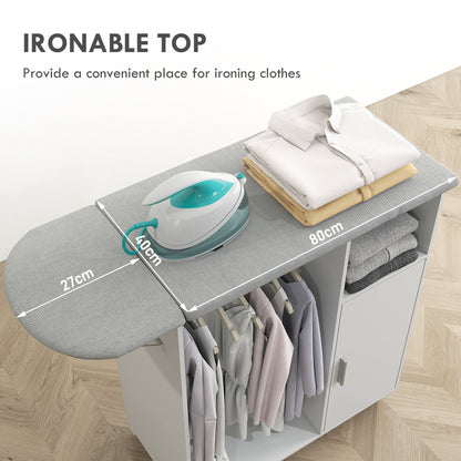HOMCOM Rolling Ironing Board Cabinet Foldable Top With Storage And Wheels For Small Spaces