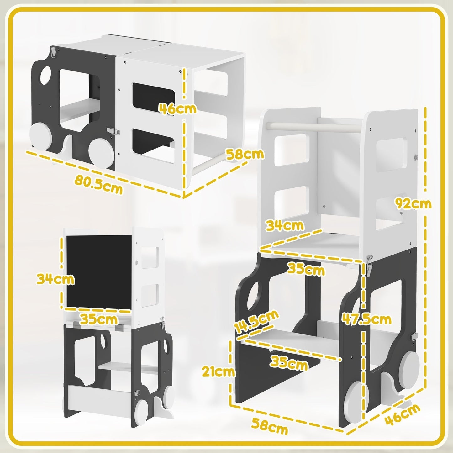 AIYAPLAY 4 In 1 Toddler Standing Tower Step Stool With Safety Rail Foldable For Toddlers Kitchen Bathroom Desk Whiteboard