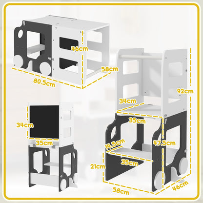 AIYAPLAY 4 In 1 Toddler Standing Tower Step Stool With Safety Rail Foldable For Toddlers Kitchen Bathroom Desk Whiteboard