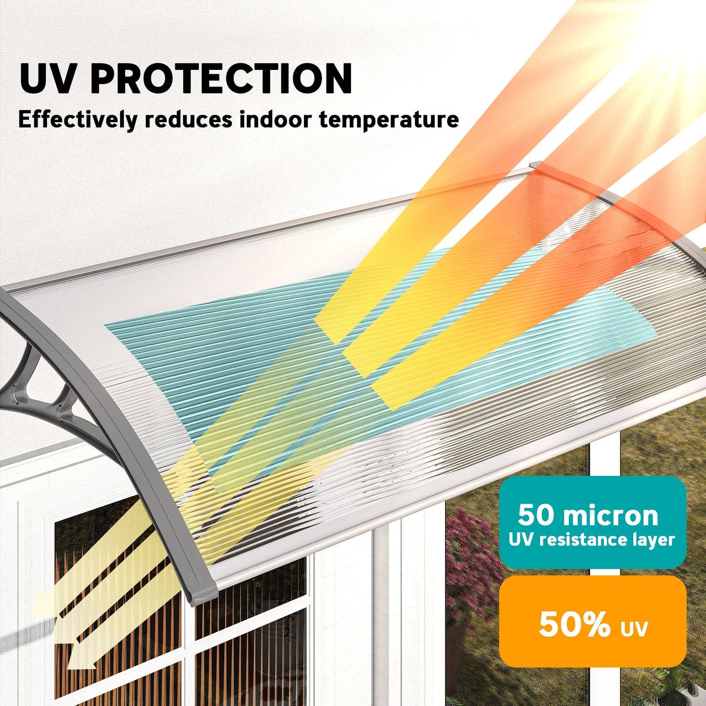 Outsunny Front Door Canopy Outdoor Awning 110x60cm Rain Shelter Aluminium Frame Easy Wall Mount For Homeowners