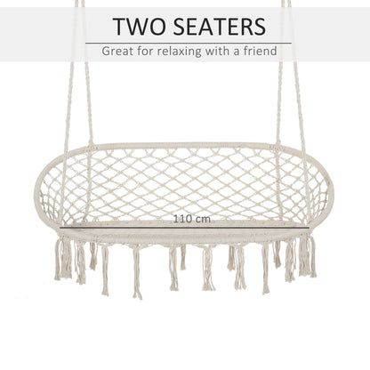 Outsunny Hanging Hammock Chair Cotton Rope With Metal Frame Large Macrame Seat For Patio Garden Lovers Cream