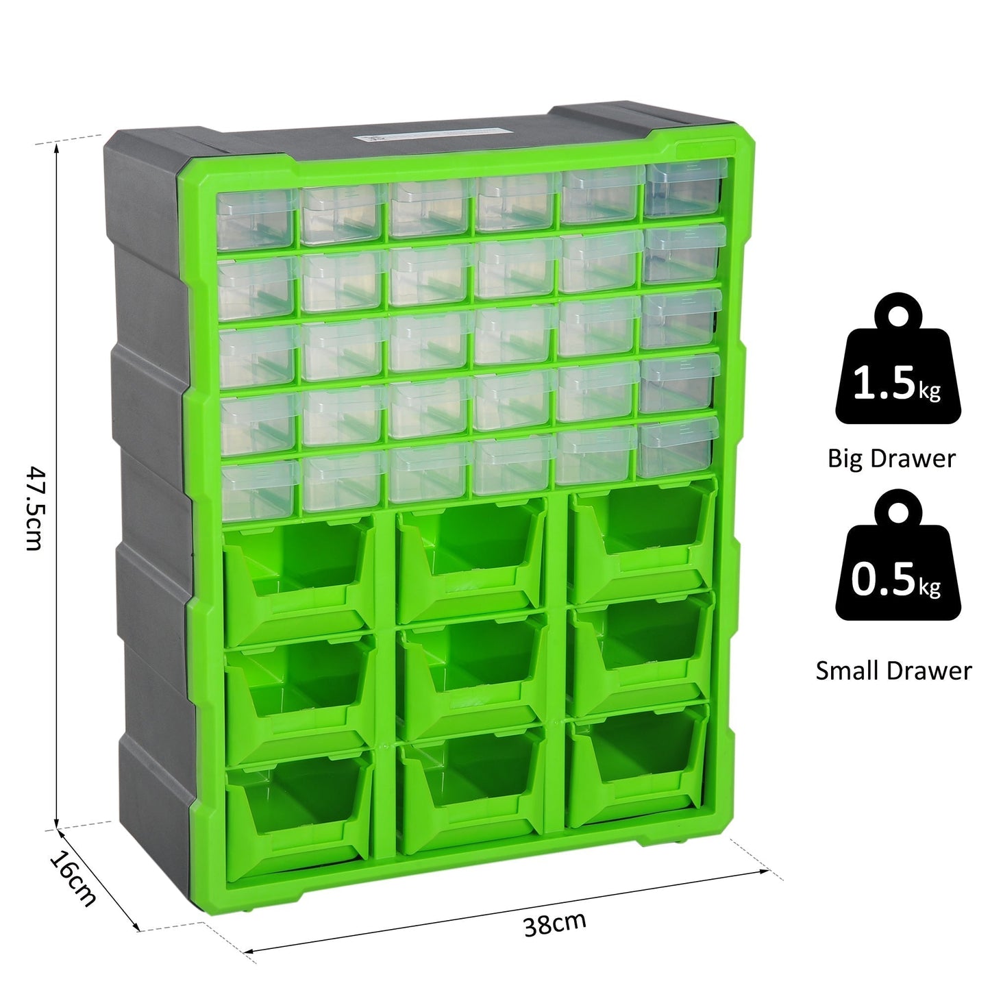 DURHAND 39 Drawer Parts Organizer Wall Mount Cabinet For Garage Durable Easy Access With Clear Drawers