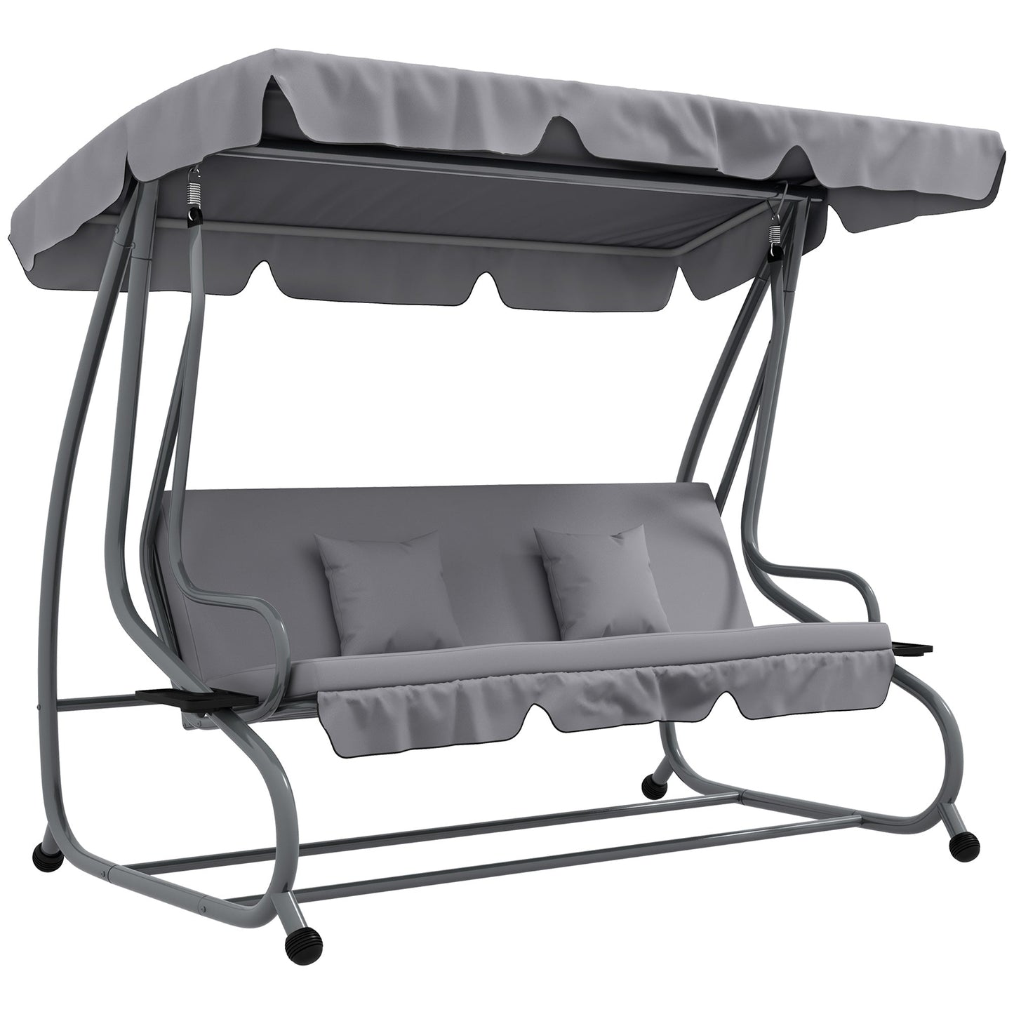 Outsunny Three Person Garden Swing Chair With Adjustable Canopy And Tilting Backrest For Outdoor Family Use