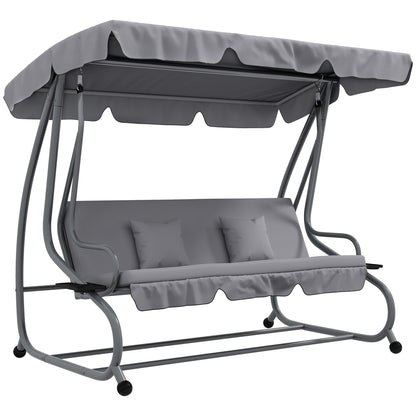 Outsunny Three Person Garden Swing Chair With Adjustable Canopy And Tilting Backrest For Outdoor Family Use