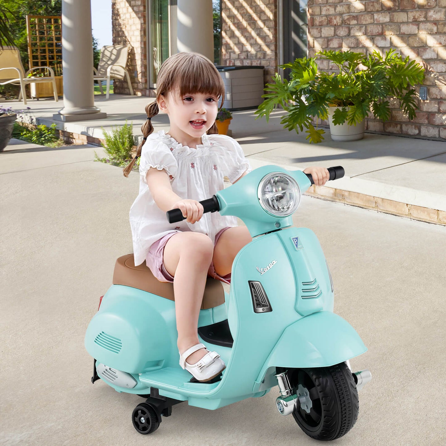 Vespa Licensed 6V Kids Ride On Motorcycle with Lights and Horn Sound for Boys and Girls