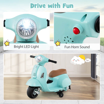 Vespa Licensed 6V Kids Ride On Motorcycle with Lights and Horn Sound for Boys and Girls