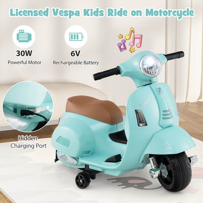 Vespa Licensed 6V Kids Ride On Motorcycle with Lights and Horn Sound for Boys and Girls